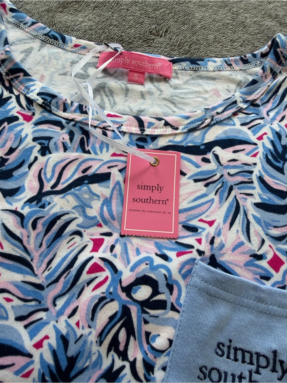 Simply Southern Light Blue Floral Panel Long Sleeve Top - Picture 3 of 7